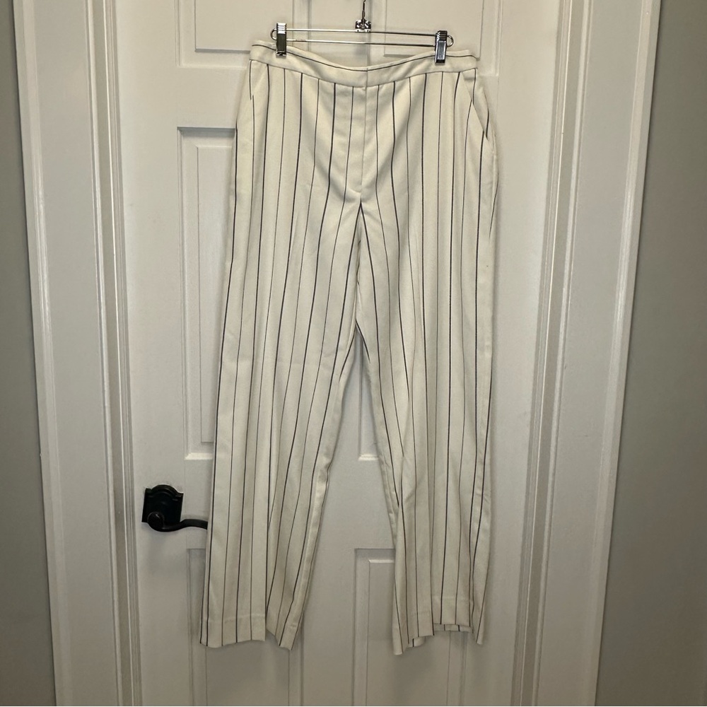Mango Women's Wide Leg Cream Striped Trousers Size 8